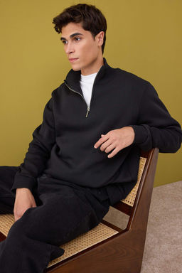 Siyah Regular/Normal Kesim Dik Yaka Kal?n Ici Polarl? Sweatshirt TMNAW26SW00021 - Trendyolmilla фото 6