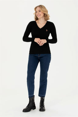 Женский черный базовый свитер с v-образным вырезом Неожиданная скидка в корзине - U.s. polo assn фото 4