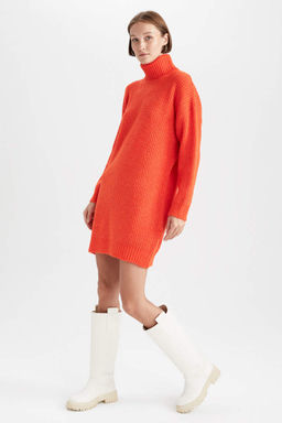 Платье из ткани Салоники с водолазкой свободного кроя - Defacto фото 4