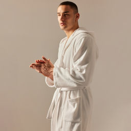 Халат махровый с капюшоном мужской SL HOME: Basic «Блан де Блан», размер M, хлопок 100%, белый