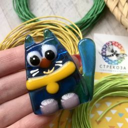 Брошь Кот с медальоном