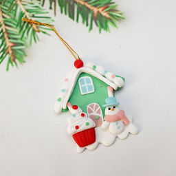 Подвеска новогодняя из полимерной глины 8,5см "Домик" (7252-6)