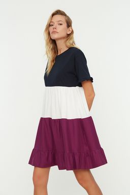 Lacivert %100 Pamuk Renk Bloklu Shift/Duz Mini Orme Elbise TWOSS20EL1638 - Trendyolmilla фото 2