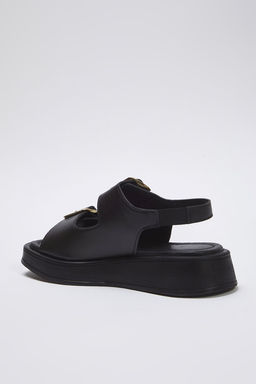 Siyah Cift Tokal? Kad?n Kal?n Taban Sandalet 
TAKAW25SD00000