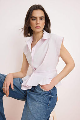 Kahverengi Asimetrik Kapamal? Bedene Oturan Gomlek TWOSS26GO00111 - Trendyolmilla фото 6