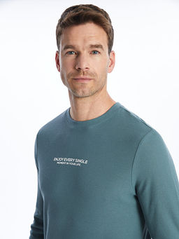 Bisiklet Yaka Uzun Kollu Bask?l? Erkek Sweatshirt