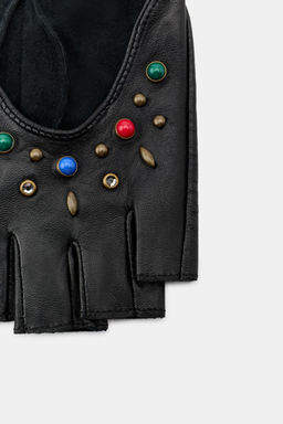 SHORT LEATHER STUDDED STONE GLOVES - Zara фото 3