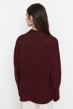 Bordo Genis Kal?p Yumusak Dokulu Basic Triko Kazak TWOAW23KZ00490 - Trendyolmilla фото 5