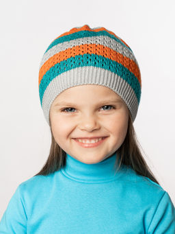 Шапка вязаная Полоска серыйоранжевый - Arctic kids фото 3
