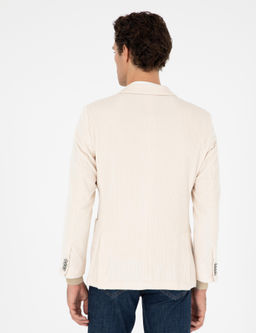 Ekru Slim Fit K_rlang__ Yaka Kadife Ceket