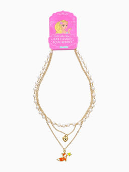 Бусы детские "Выбражулька" 3 нити, лиса, сердце, жемчуг, белые в золоте