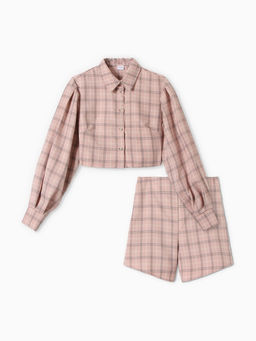 Костюм женский (блузка, шорты) MINAKU: Casual Collection, розовая клетка, размер 48