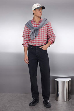 Siyah Smoke %100 Pamuk Baggy Fit Jeans Bol Kot Pantolon TMNAW24JE00027
