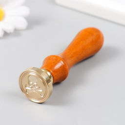 Печать для сургуча с деревянной ручкой «Череп с костями», 9×2.5×2.5 см