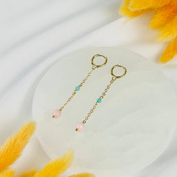 Серьги на цепочке из розового Опала и Амазонита