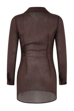 Kahverengi Dokuma Mini Regular Tul Plaj Elbisesi TBESS26EL00026