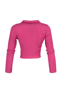 Fusya Dugmeli Fitted/Vucuda Oturan Polo Yaka Burumcuk/Dokulu Crop Orme Bluz TWOAW22BZ0241