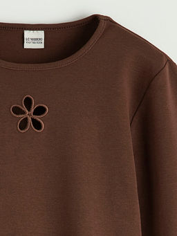 Bisiklet Yaka ?i?ek Nak??l? K?z ?ocuk Ti??rt