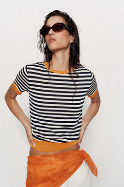 TOP PUNTO RAYAS / blanco-naranja