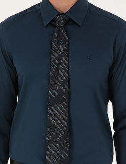 Lacivert %100 Pamuk Parlak Saten Slim Fit Uzun Kollu Basic G_mlek