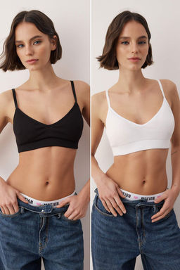 Siyah-Beyaz 2li Kaskorse Duz Dikme Kap Bralette Sutyen THMAW26SU00007