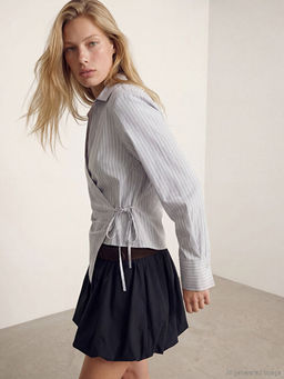 Kruvaze Yaka ?izgili Kad?n G?mlek