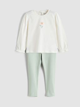 ?i?ek Bask?l? K?z Bebek Bluz ve Tayt