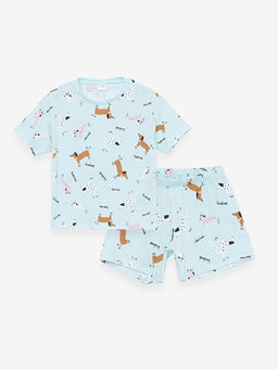 Bisiklet Yaka Bask?l? K?sa Kollu K?z ?ocuk ?ortlu Pijama Tak?m?