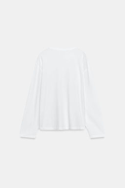 CAMISETA CUELLO PANADERO CON LINO / Blanco