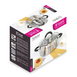 Кастрюля из нержавеющей стали Телфорд 2л, д18см, h9см, s0,6мм, дно s2,8мм, стеклянная жаропрочная крышка, широкий металлический ободок с отверстиями для слива жидкости, пароотвод, ручки из нержавеющей стали с силиконовыми вставками, капсулированное - Домашняя мода фото 7