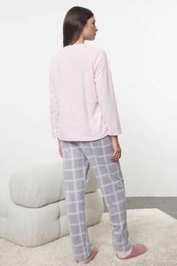 Trendyolmilla Pudra Ekoseli Slogan ve Kalpli Polar K?sl?k Orme Pijama Tak?m? THMAW25PT00124  фото 6