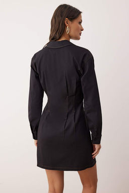 Lacivert Dikis Detayl? K?sa / Mini Dokuma Gomlek Elbise TWOAW26EL00178 - Trendyolmilla фото 4