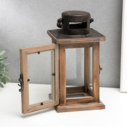 Деревянный подсвечник-фонарь на 1 свечу «Строгий», коричневый, 23×11.5×11.5 см