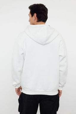 TRENDYOL MAN Ekru Oversize/Genis Kesim Fermuar Ici Yaz? Bask?l? Polarl? Kapusonlu Sweatshirt TMNAW25SW00074 - Trendyolmilla фото 6