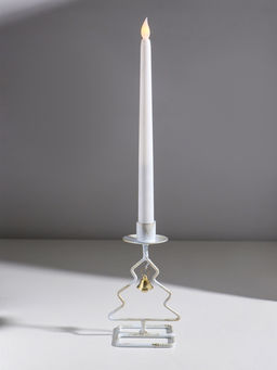 Подсвечник на 1 свечу «Ёлочка», металл, белый с патиной, d=2.3 см, 8.5×7.5×16 см