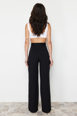 TRENDYOLMILLA Siyah Pileli Wide Leg/Rahat Kesim Orme Palazzo Pantolon TWOSS24PL00038 фото 10