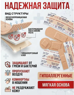 Пластырь бактерицидный.Набор пластырей разного диаметра универсальные комплект