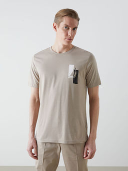 Bisiklet Yaka K?sa Kollu Bask?l? Penye Erkek Ti??rt