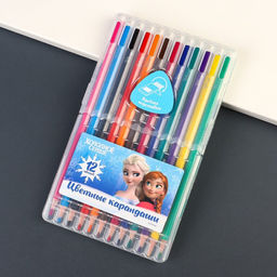 Карандаши цветные 12 цветов в пластиковом пенале с подставкой Эльза, Холодное сердце - Disney фото 5