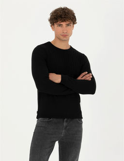 Siyah Slim Fit Bisiklet Yaka Triko Kazak - Pierre cardin фото 3