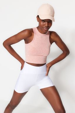 Trendyolmilla Lacivert Seamless/Dikissiz Crop Y?kamal? Halter Yaka Orme Spor Ust/Bluz THMSS23SS00004