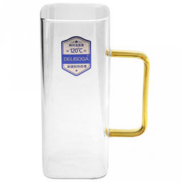 Кружка стеклянная 400мл Байкал тонкостенное, боросиликатное стекло, цветная ручка, 6х6см h14,5см, горло 5,9х5,9см, основание 5,5х5,5см, набор 4 штуки, в подарочной коробке, Делисога (Delisoga) (Китай)