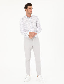 Светло-серые узкие брюки из плотной ткани с кружевом на талии - Cacharel фото 3