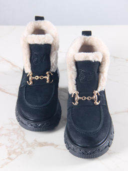 Ботинки 307.PODYUM141 bl.Черная замша/шерсть