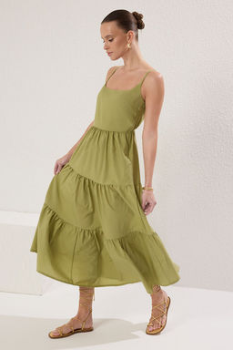 TRENDYOLMILLA K?rm?z? Etegi Belden Ac?lan Pamuk Kar?s?ml? Maxi Dokuma Elbise TWOSS24EL00386  фото 21