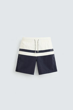 COLOUR BLOCK LONG SWIMMING TRUNKS