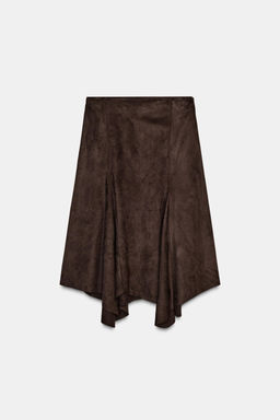 ASYMMETRIC SUEDE-EFFECT MIDI SKIRT - Zara фото 4