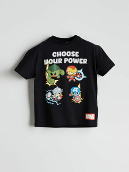 Bisiklet Yaka Avengers Bask?l? Erkek ?ocuk Ti??rt