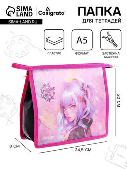 Папка для тетрадей А5, 243×200×80 мм, deVENTE Hey Girl, молния сверху, пластик, для девочки