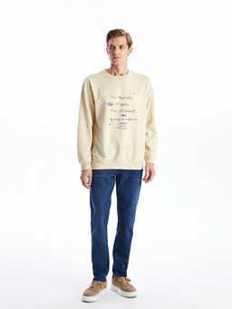 Bisiklet Yaka Uzun Kollu Bask?l? Erkek Sweatshirt